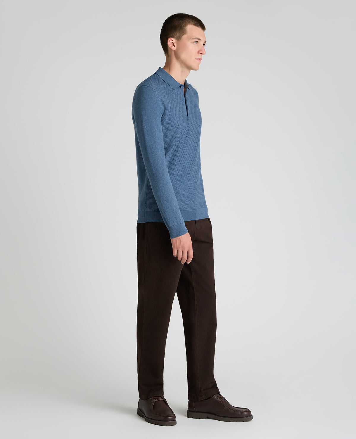 Blue Textured Knitted Polo