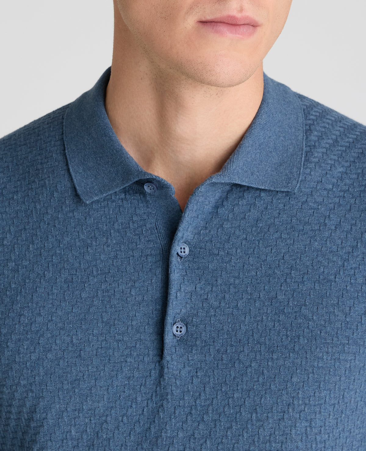 Blue Textured Knitted Polo