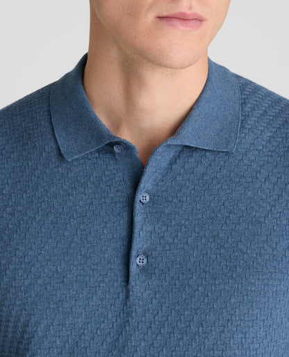 Blue Textured Knitted Polo