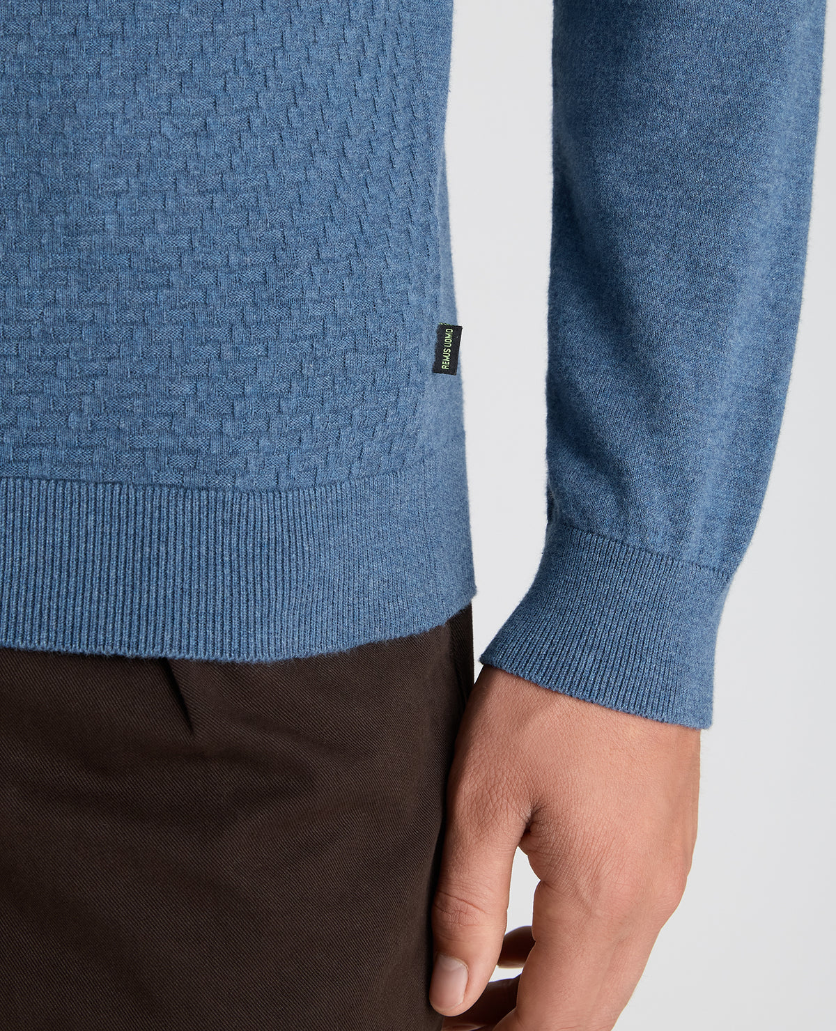 Blue Textured Knitted Polo