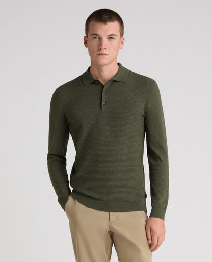 Dark Green Textured Knitted Polo