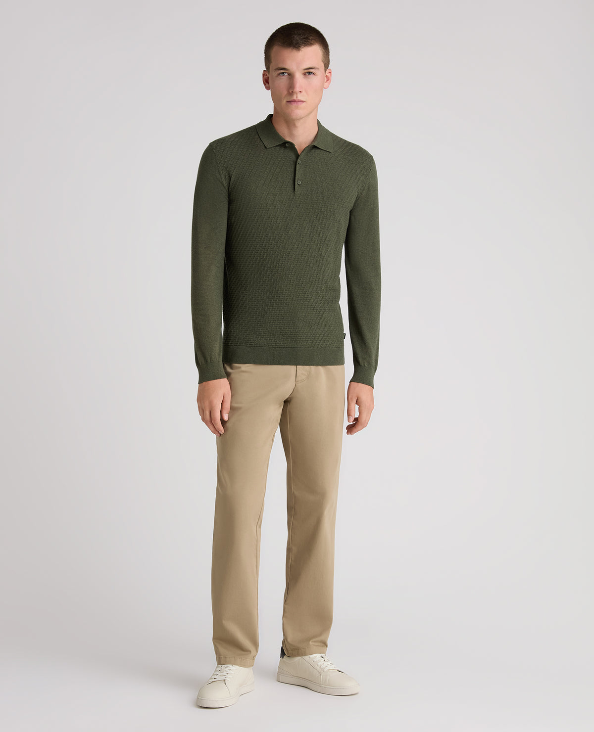 Dark Green Textured Knitted Polo