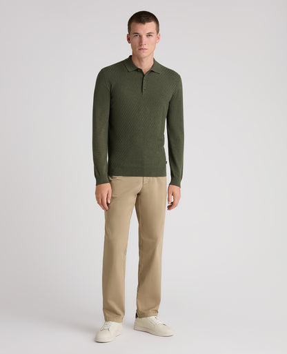 Dark Green Textured Knitted Polo