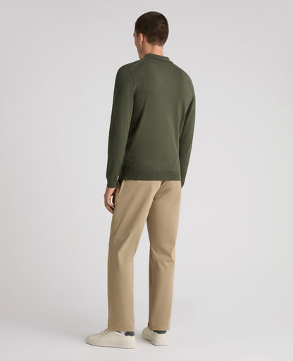 Dark Green Textured Knitted Polo