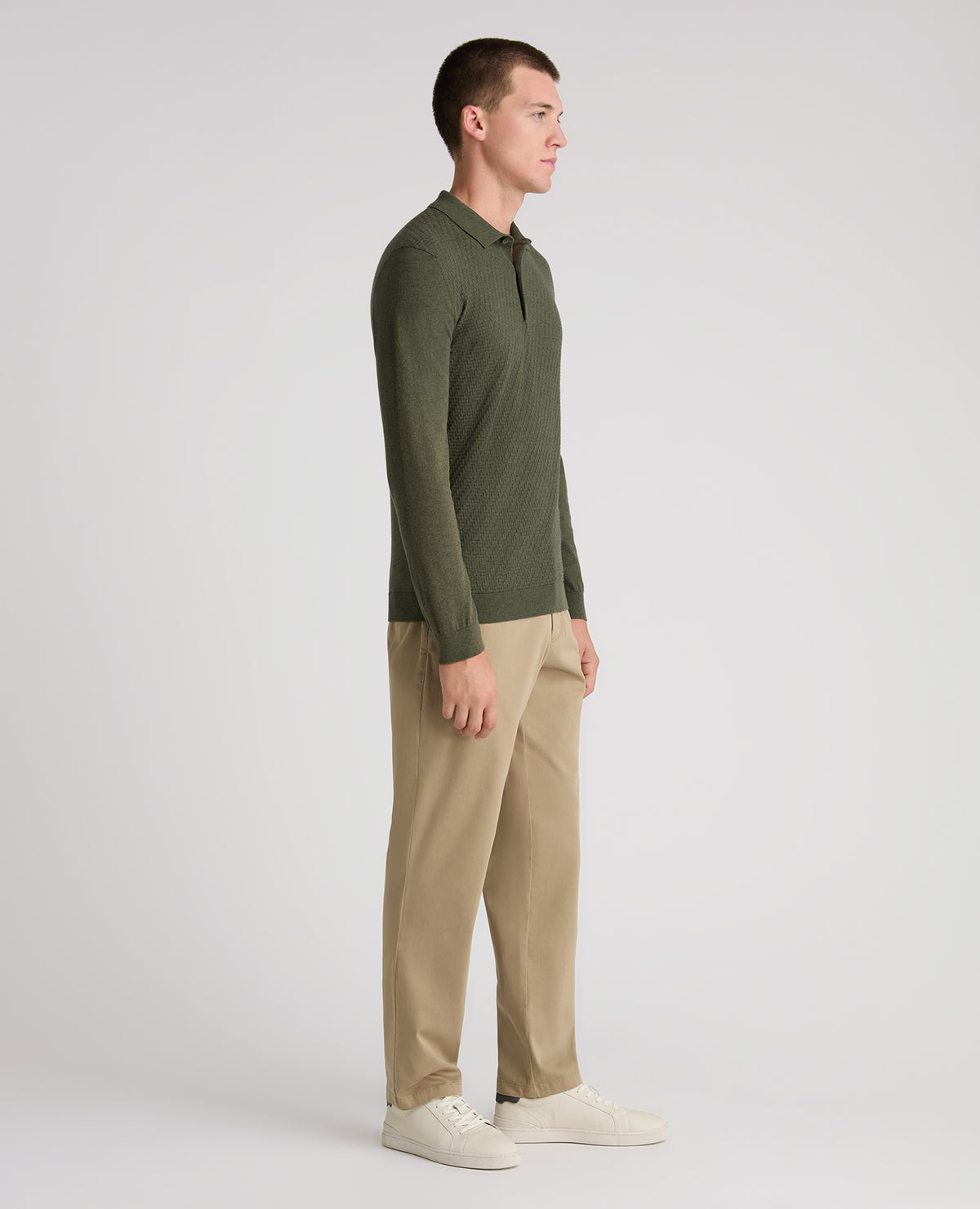 Dark Green Textured Knitted Polo