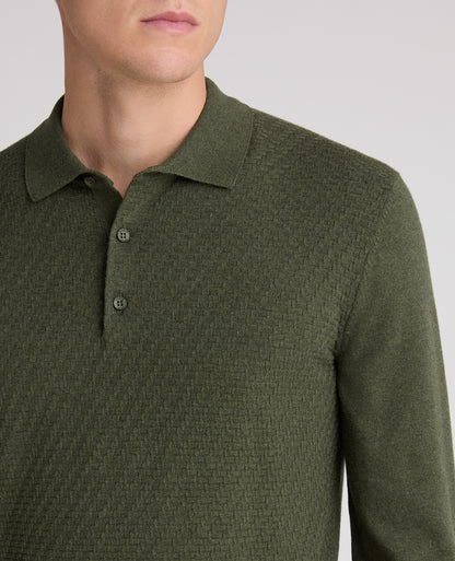 Dark Green Textured Knitted Polo