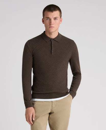 Brown Textured Knitted Polo
