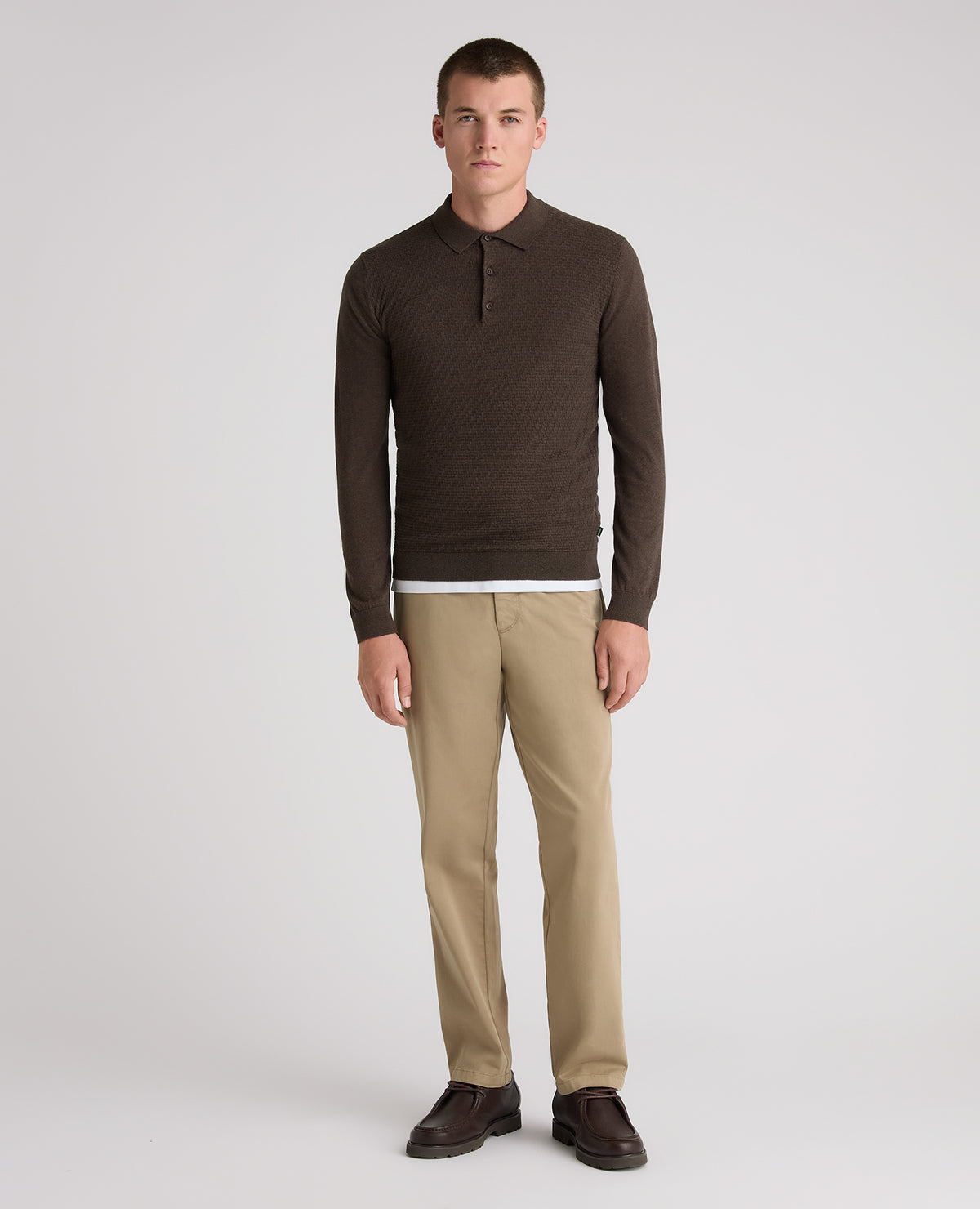 Brown Textured Knitted Polo