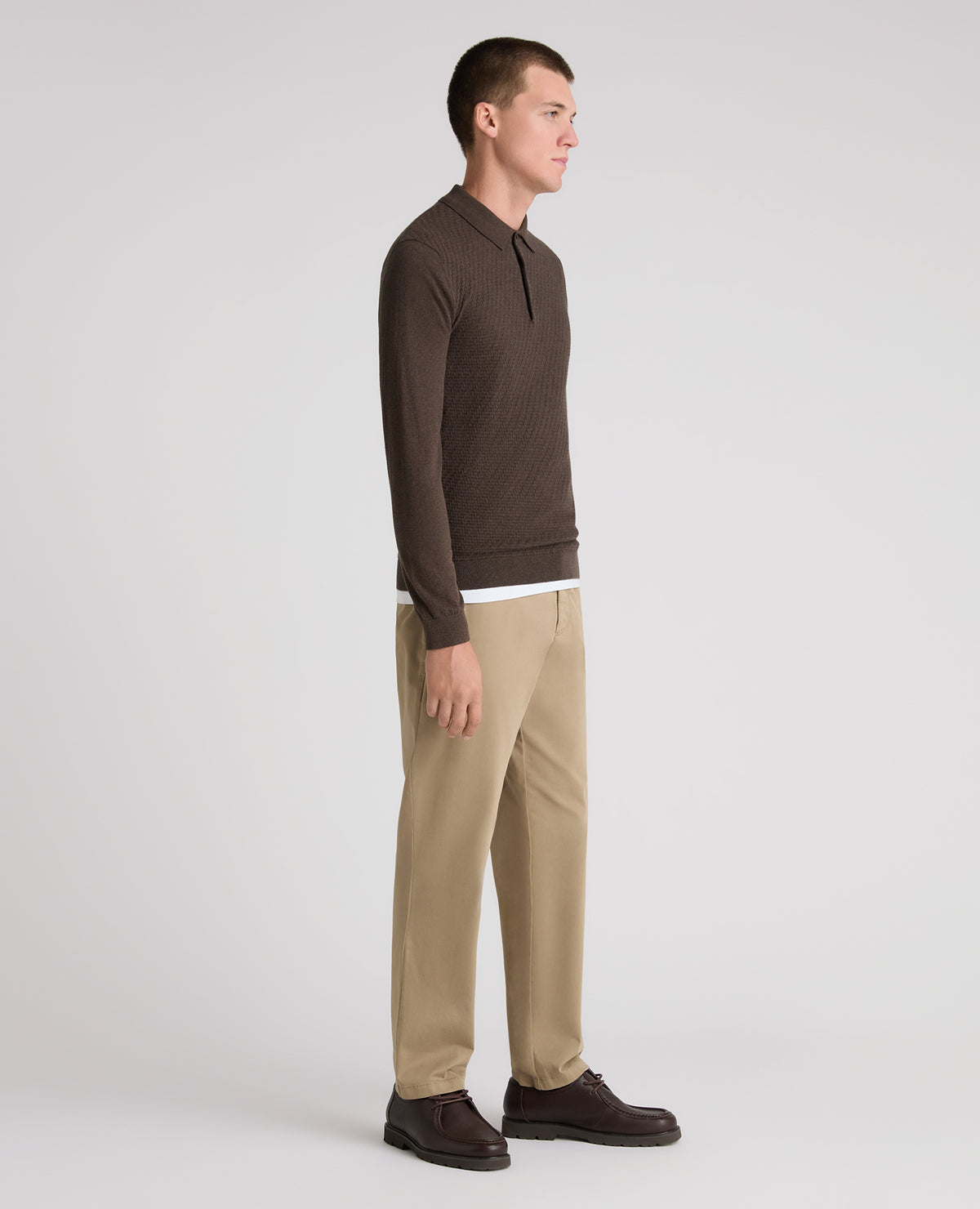 Brown Textured Knitted Polo