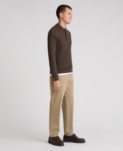 Brown Textured Knitted Polo