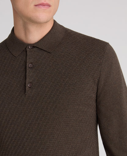 Brown Textured Knitted Polo