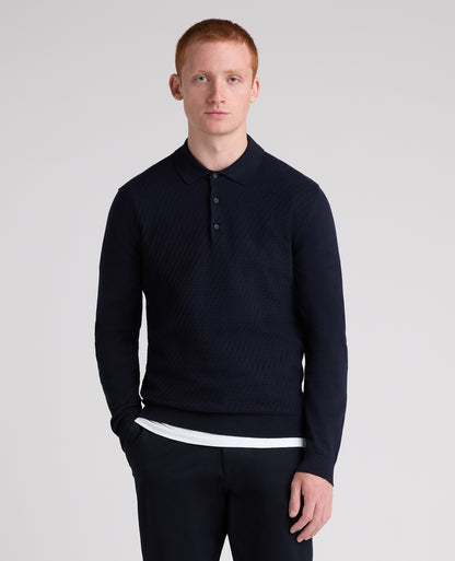 Navy Textured Knitted Polo
