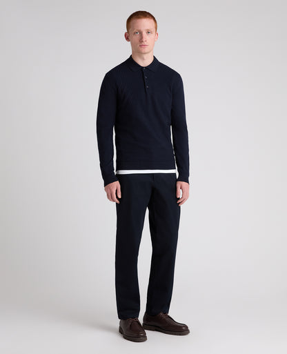 Navy Textured Knitted Polo