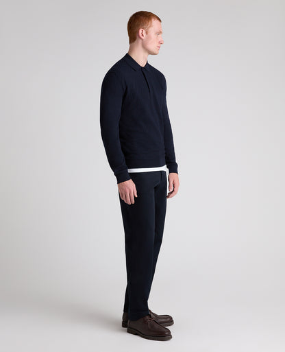 Navy Textured Knitted Polo