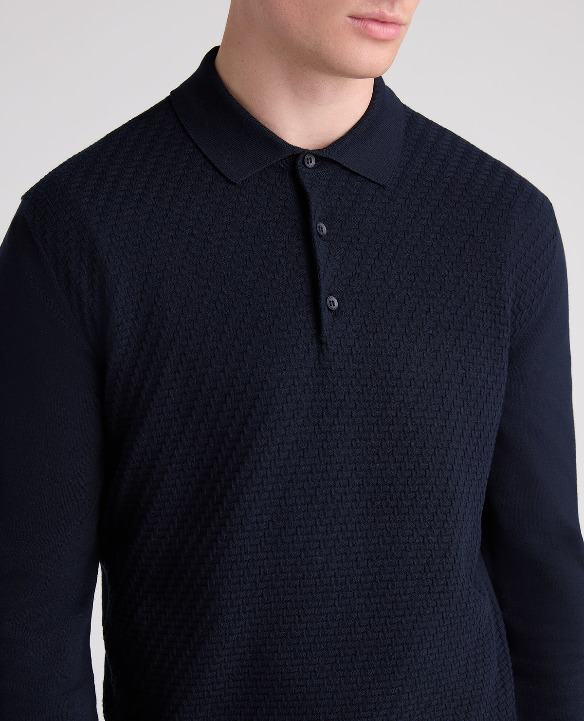 Navy Textured Knitted Polo
