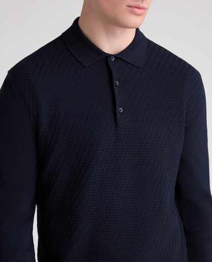 Navy Textured Knitted Polo
