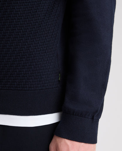 Navy Textured Knitted Polo