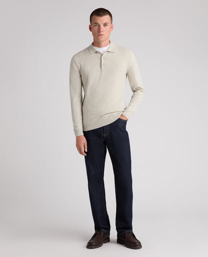 Cream Textured Knitted Polo