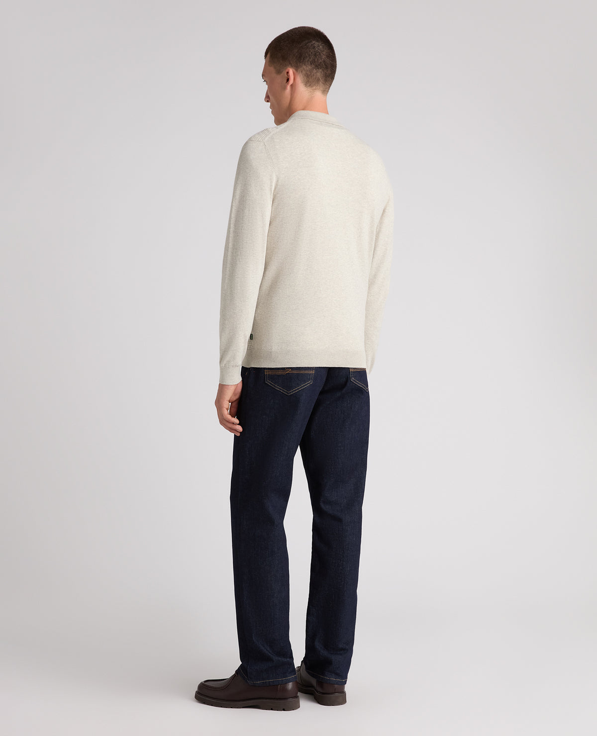 Cream Textured Knitted Polo