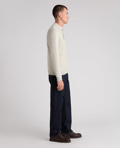 Cream Textured Knitted Polo