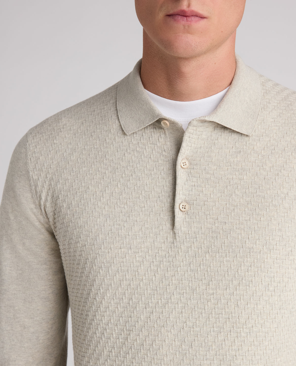 Cream Textured Knitted Polo