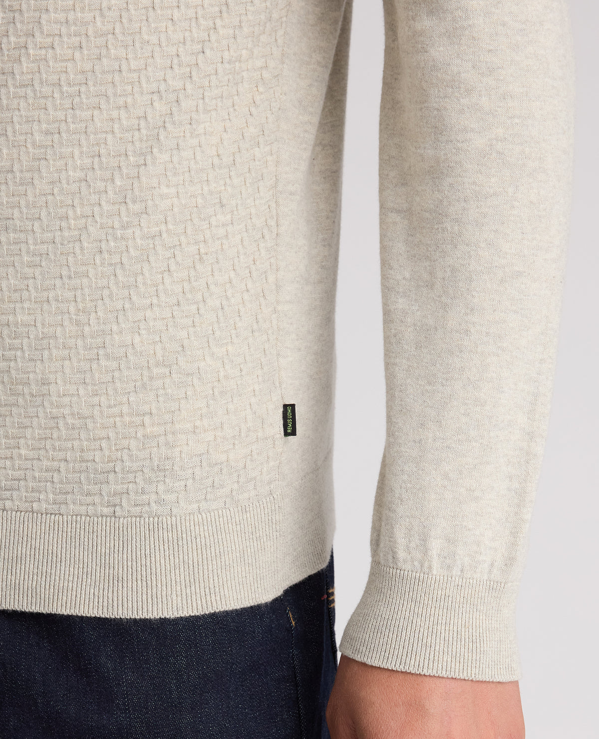 Cream Textured Knitted Polo