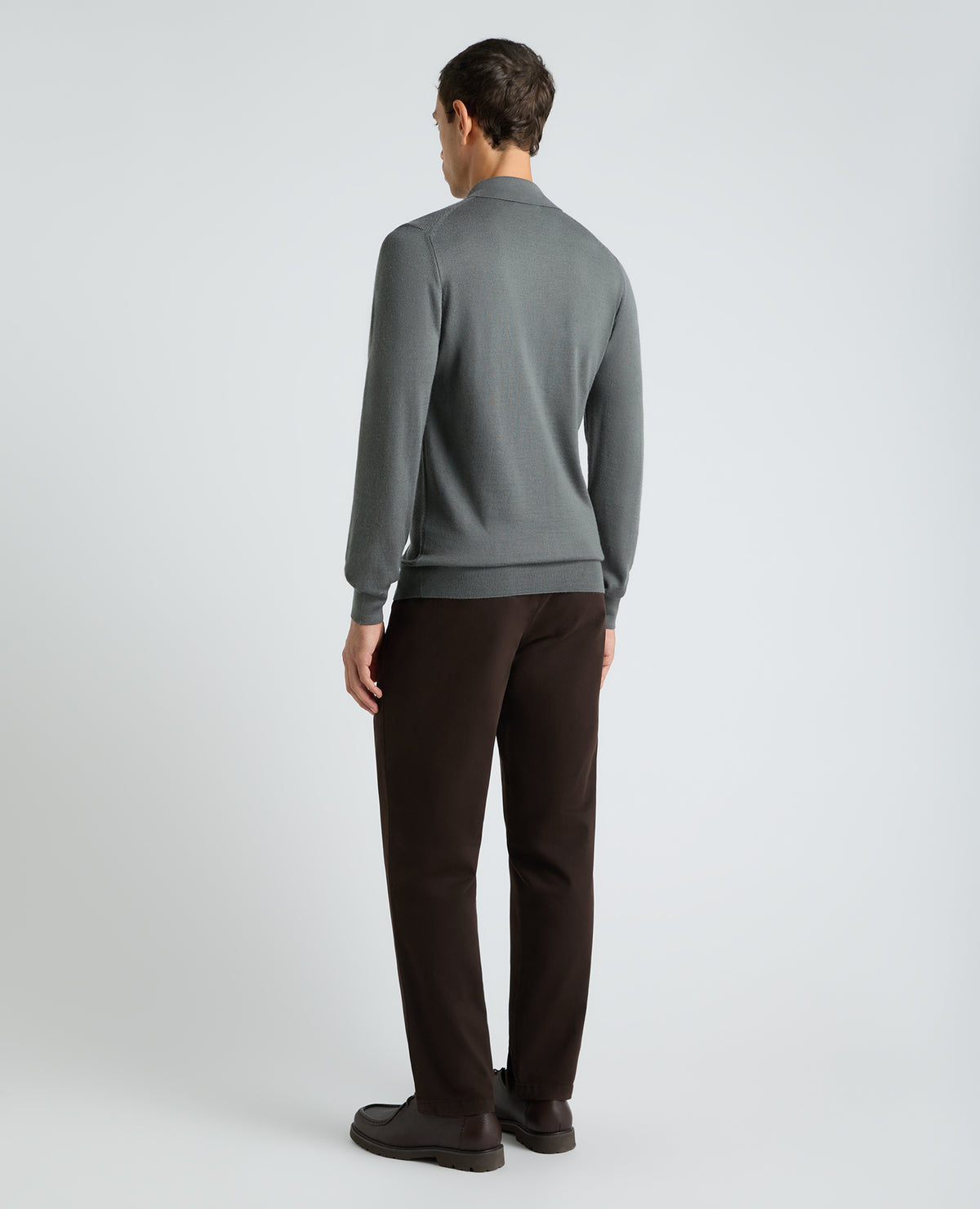 Grey Textured Wool Blend Zip Polo