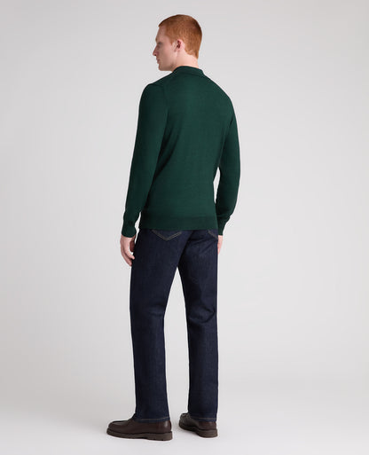Dark Green Textured Wool Blend Zip Polo