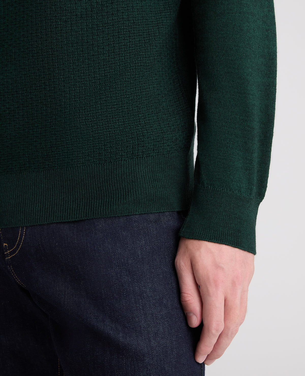 Dark Green Textured Wool Blend Zip Polo