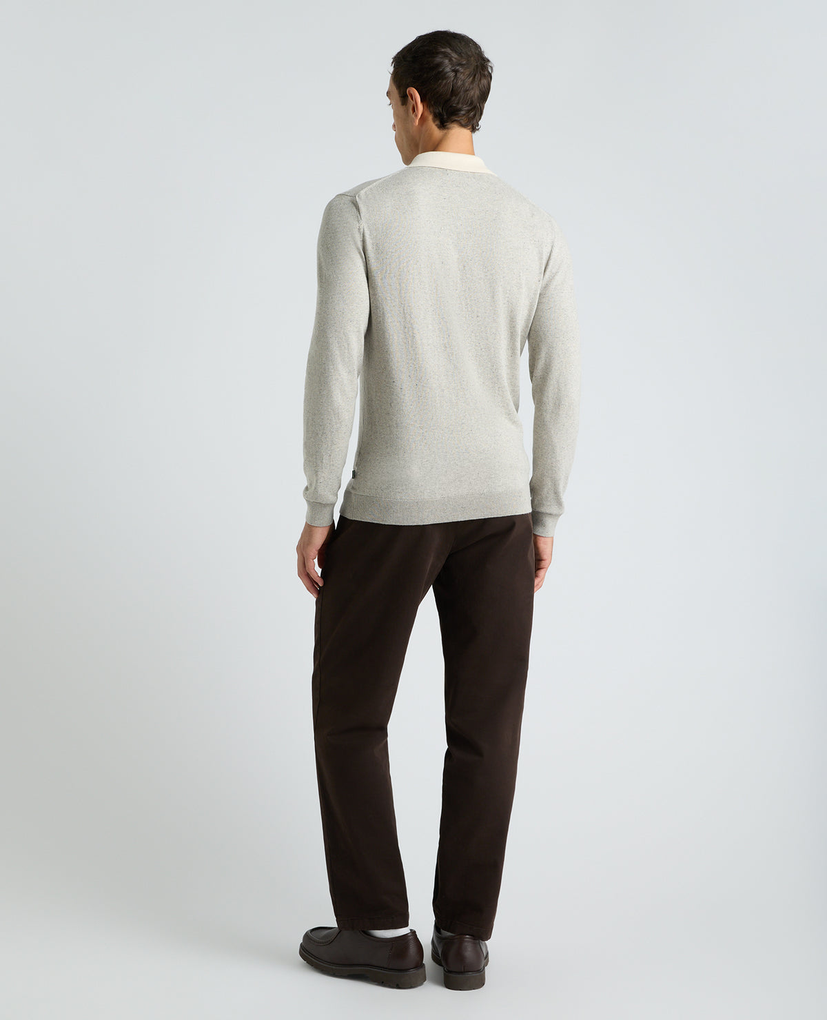 Stone Marl Long Sleeve Cotton Polo