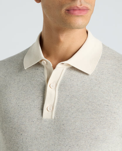 Stone Marl Long Sleeve Cotton Polo