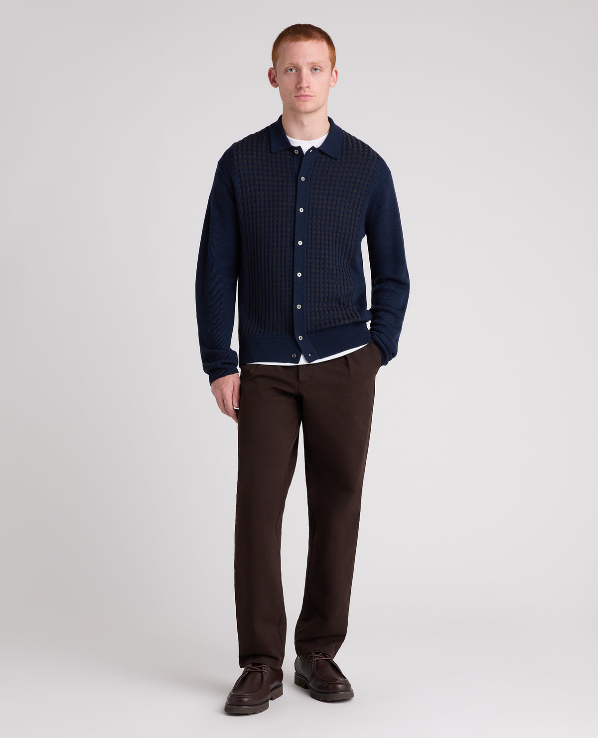 Navy Panelled Knit Wool Blend Cardigan
