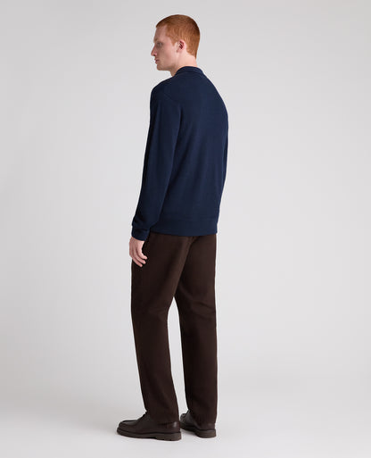 Navy Panelled Knit Wool Blend Cardigan