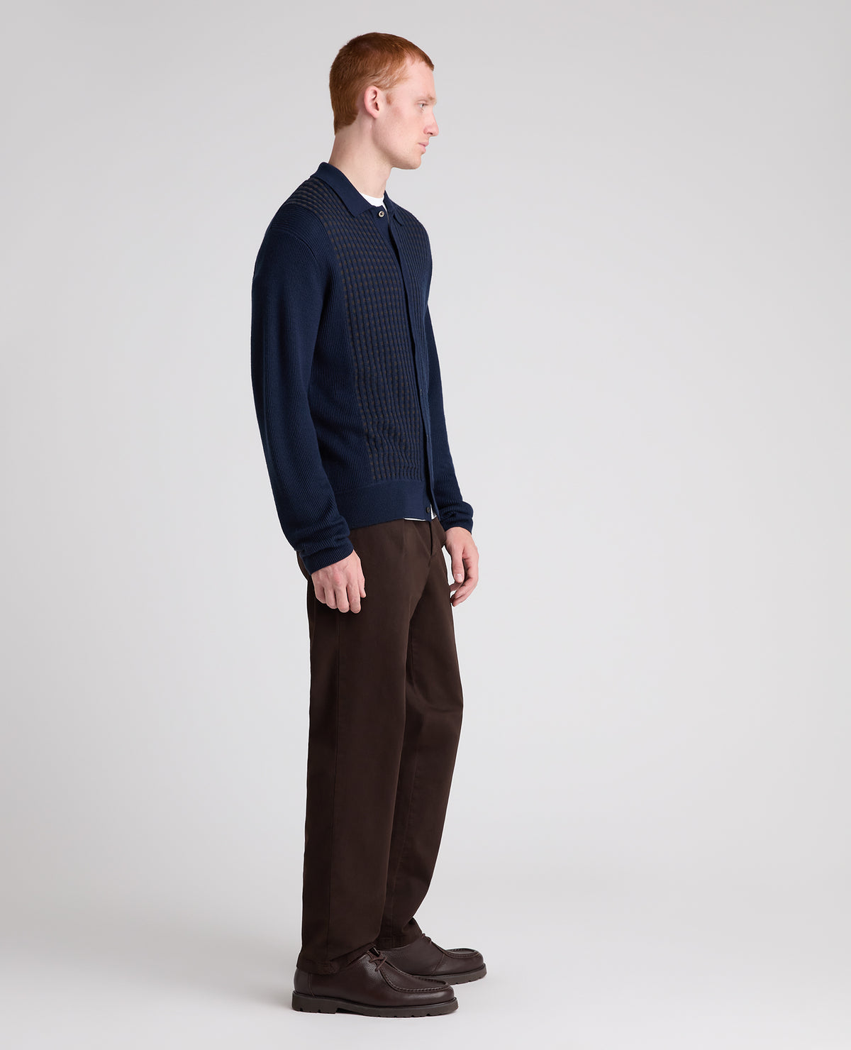 Navy Panelled Knit Wool Blend Cardigan