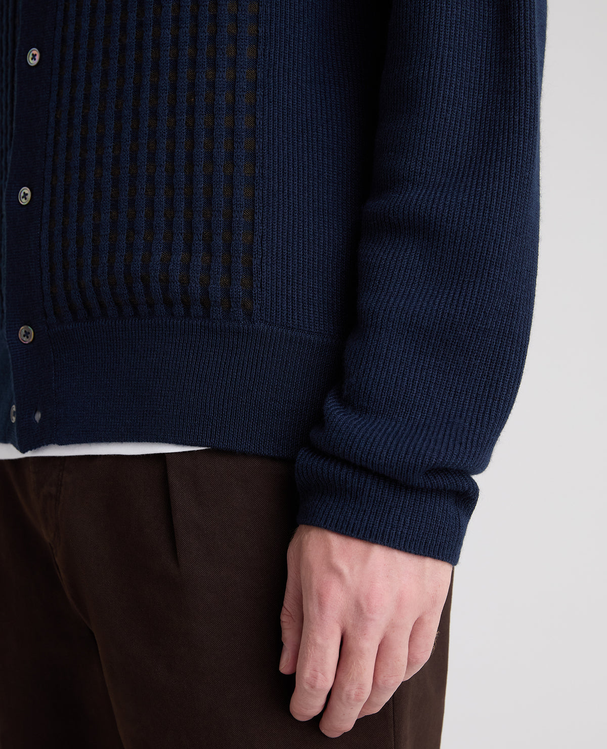 Navy Panelled Knit Wool Blend Cardigan