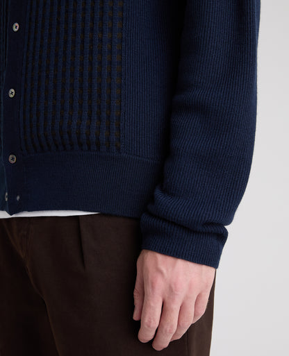 Navy Panelled Knit Wool Blend Cardigan