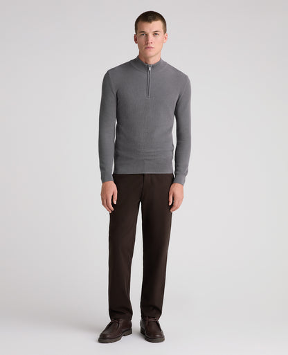 Grey Ribbed Cotton Half Zip Jumper