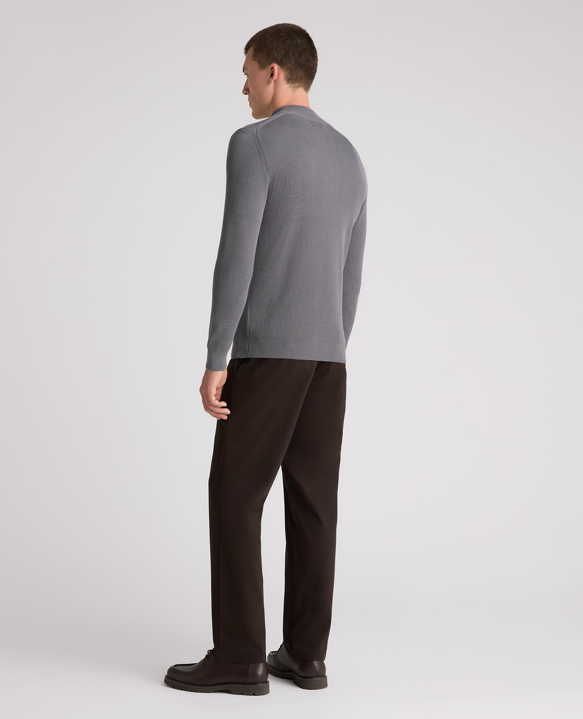 Grey Ribbed Cotton Half Zip Jumper