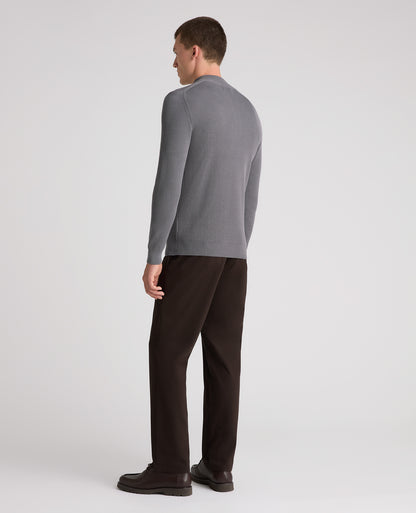 Grey Ribbed Cotton Half Zip Jumper