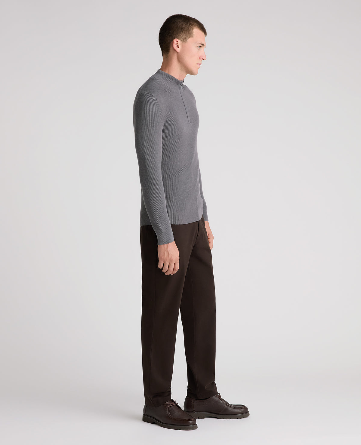 Grey Ribbed Cotton Half Zip Jumper