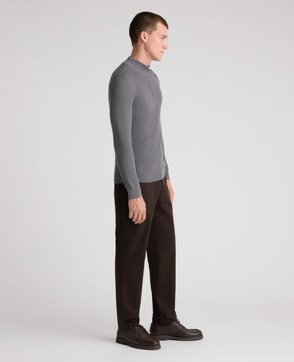 Grey Ribbed Cotton Half Zip Jumper