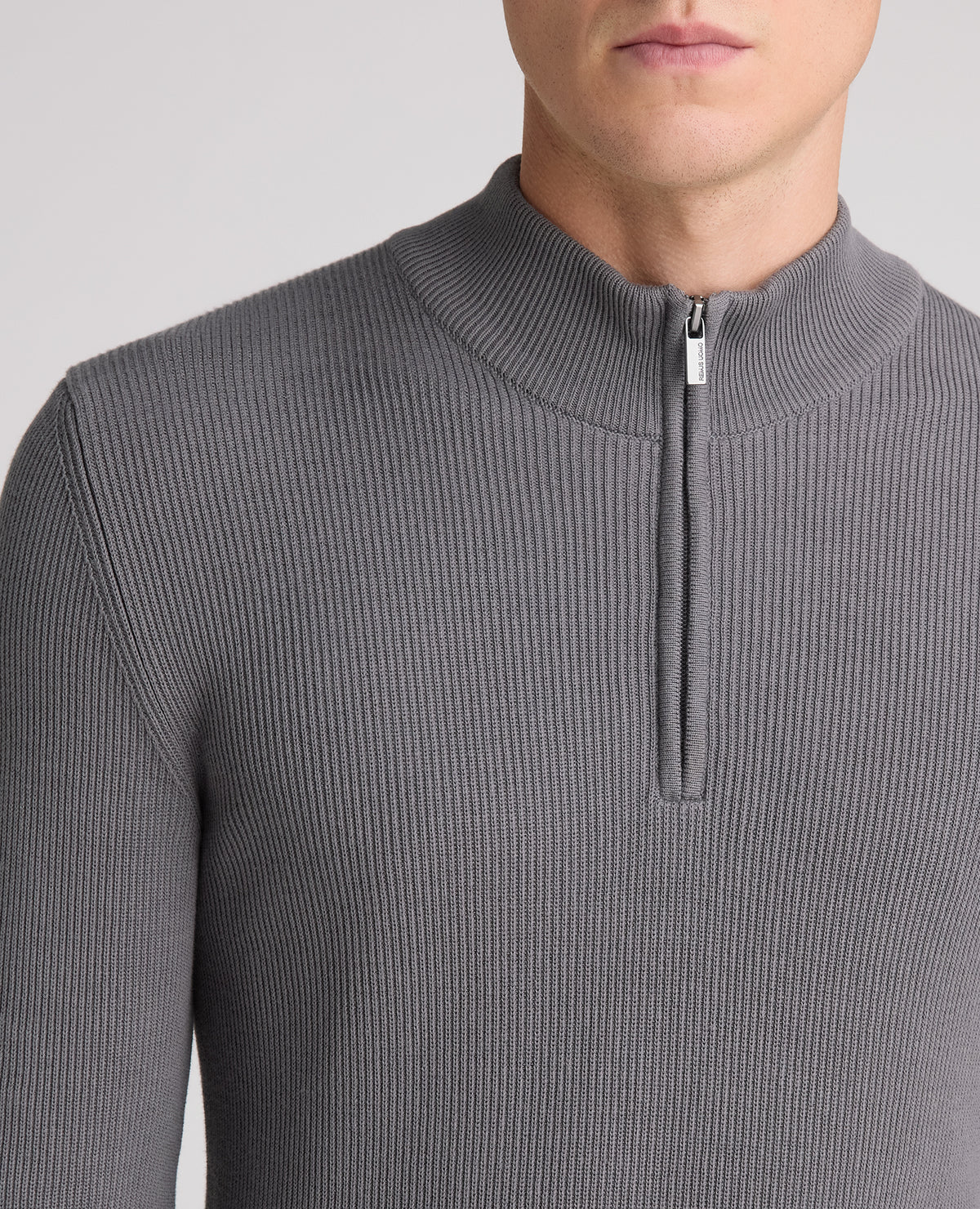 Grey Ribbed Cotton Half Zip Jumper