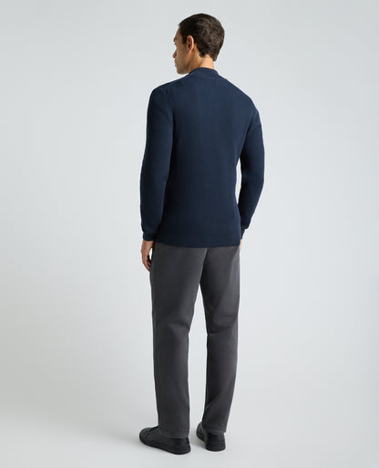 Dark Blue Ribbed Cotton Half Zip Jumper