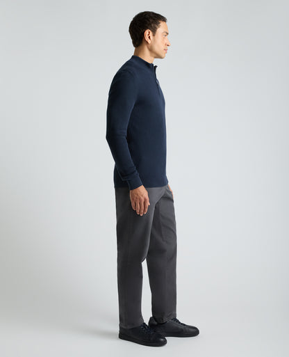 Dark Blue Ribbed Cotton Half Zip Jumper