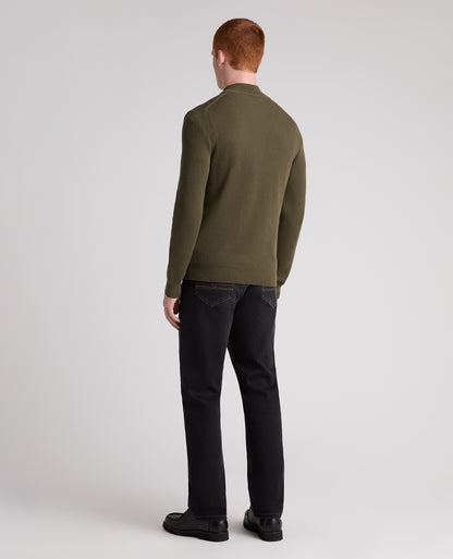 Green Ribbed Cotton Half Zip Jumper
