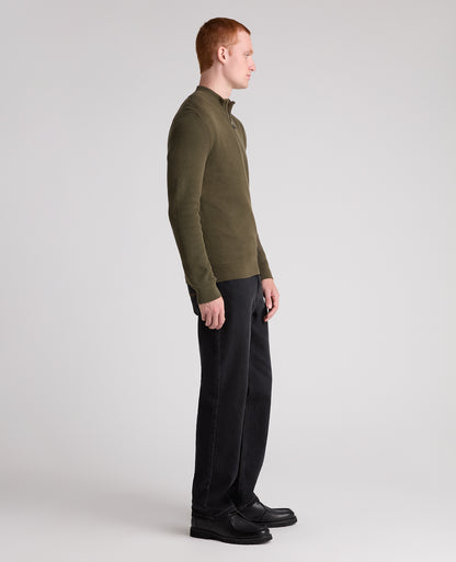 Green Ribbed Cotton Half Zip Jumper