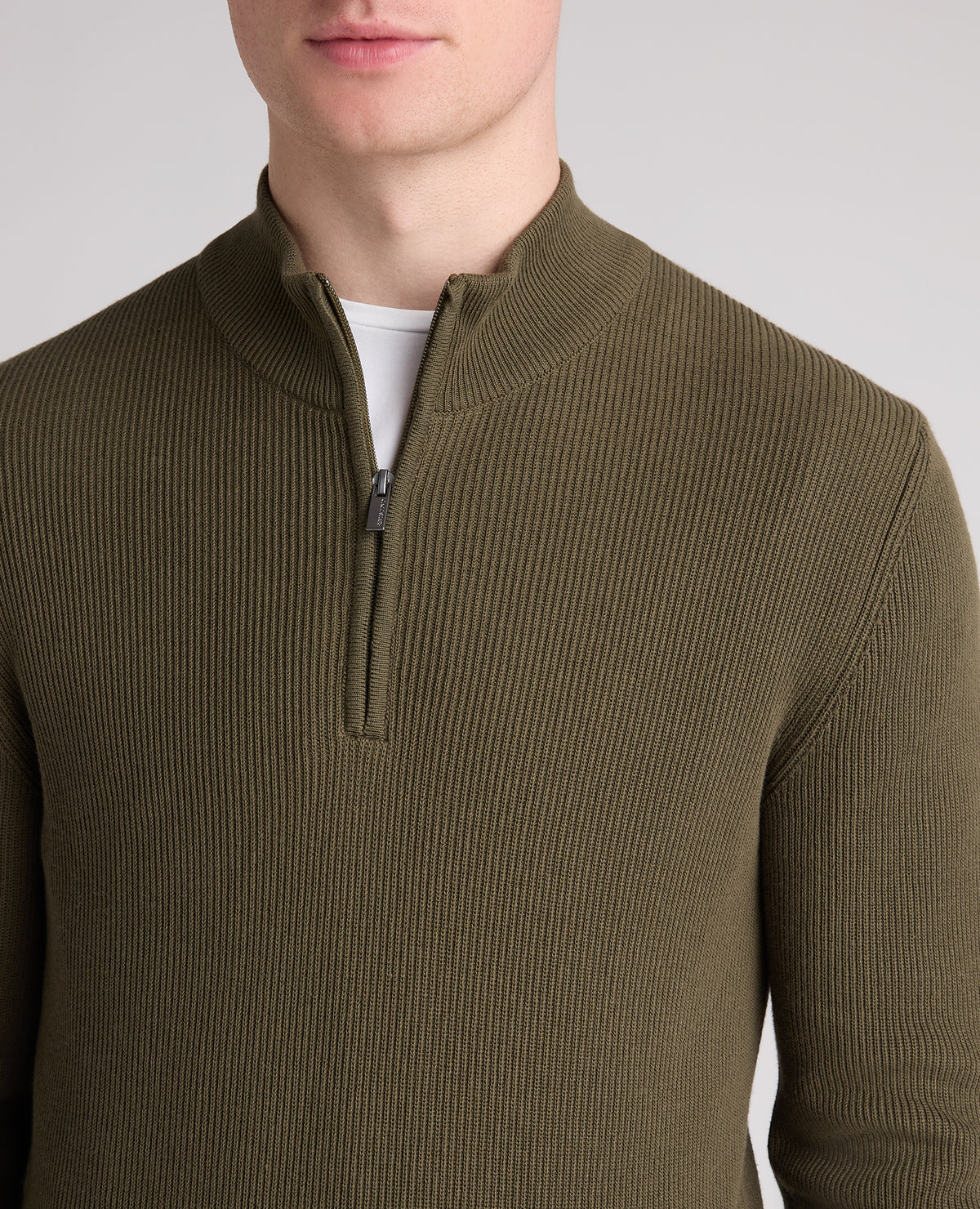Green Ribbed Cotton Half Zip Jumper