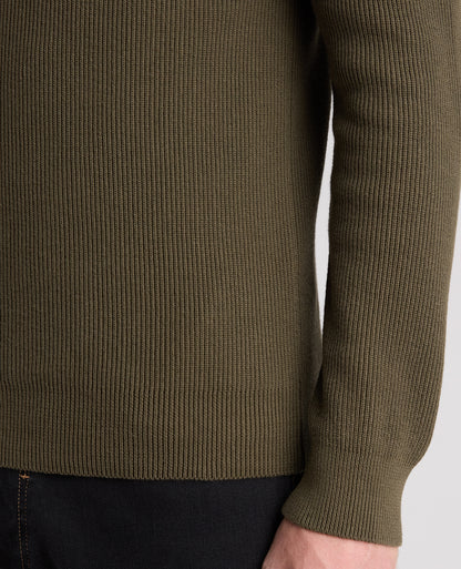 Green Ribbed Cotton Half Zip Jumper