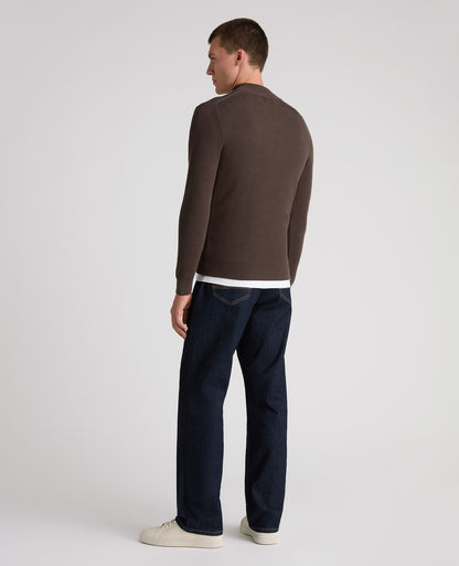 Brown Ribbed Cotton Half Zip Jumper