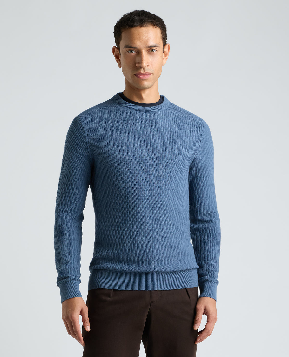 Blue Micro Texture Cotton Jumper